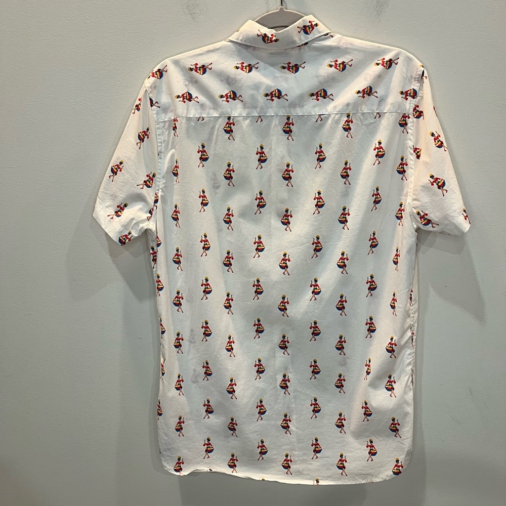 Crown & Ivy Mens Button Up Shirt Size Small Flamenco Dancer Novelty Print White - Picture 2 of 6